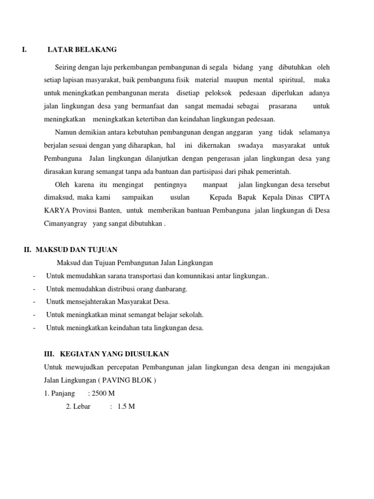 Contoh Proposal Jalan Lingkungan