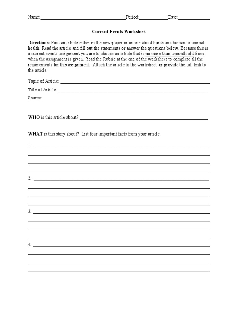 Current Event Worksheet PDF Worksheet Question