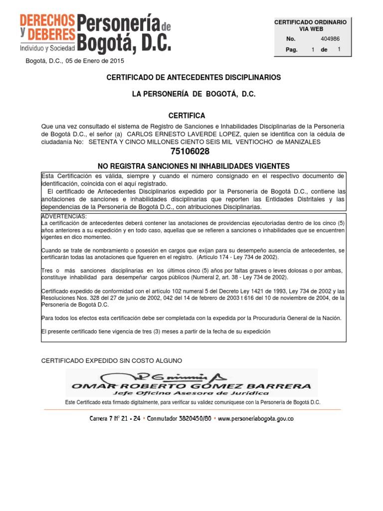 Descargar certificado de la personería de bogotá