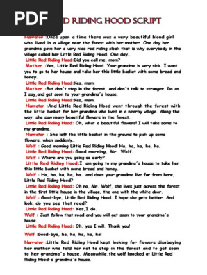 Little Red Riding Hood Script Pdf Little Red Riding Hood Leisure