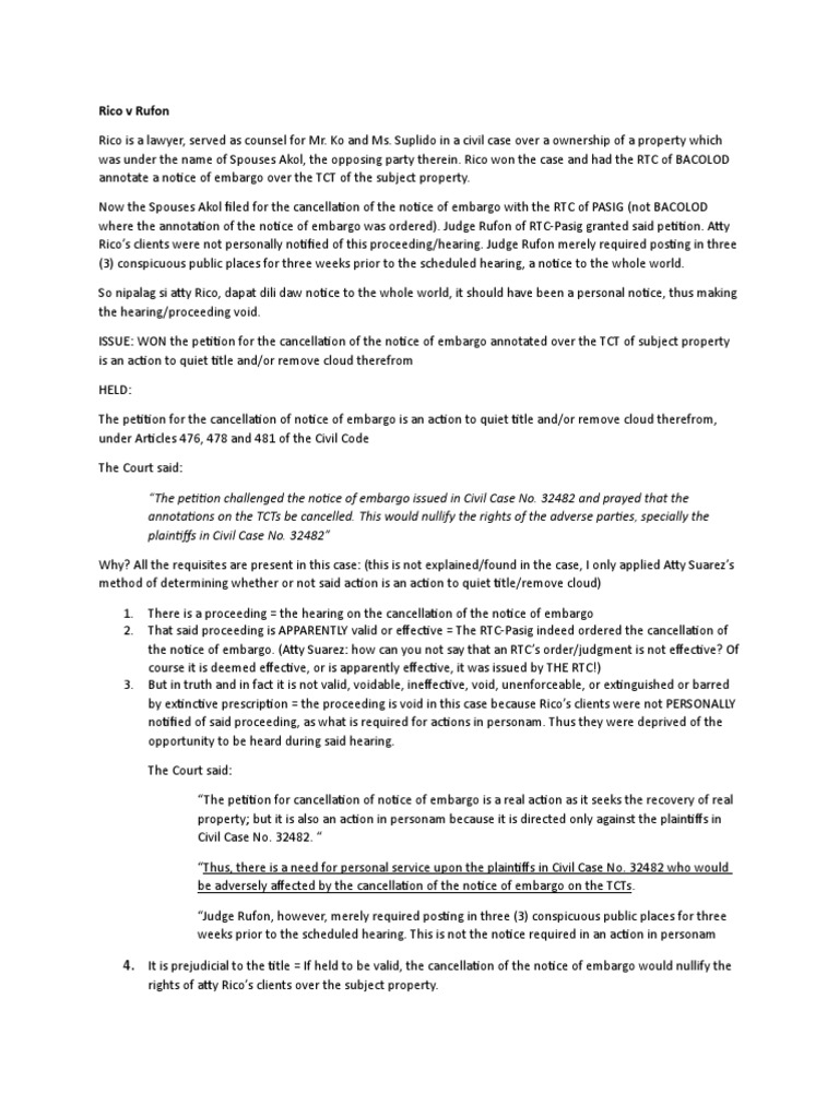 Legal Case: Rico v Rufon Analysis | PDF | Lawsuit | Judiciaries
