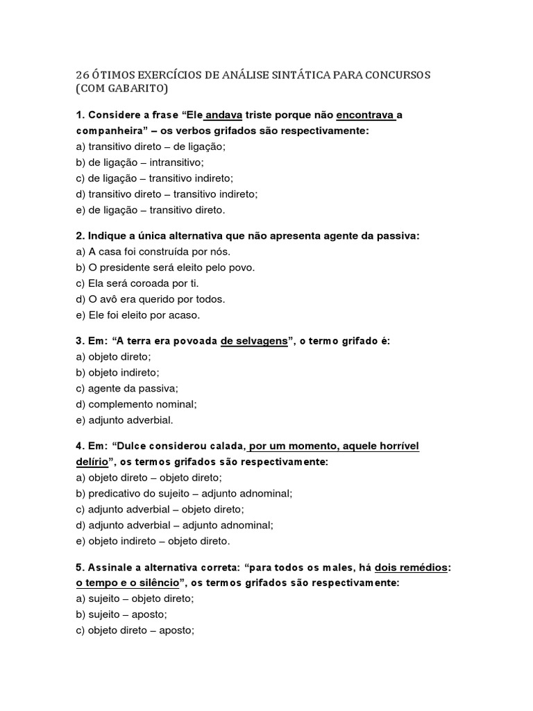 26 Ótimos Exercícios de Análise Sintática para Concursos.docx