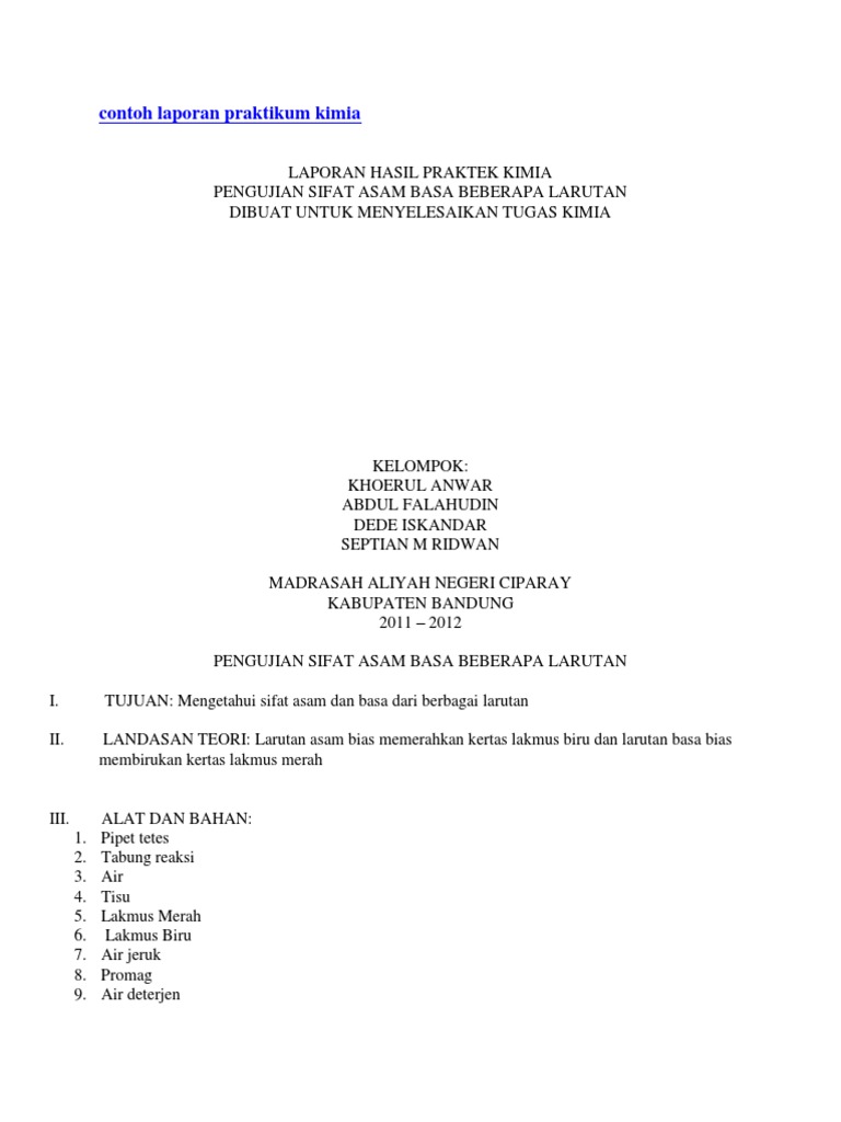 Contoh Laporan Praktikum Kimia Nusagates