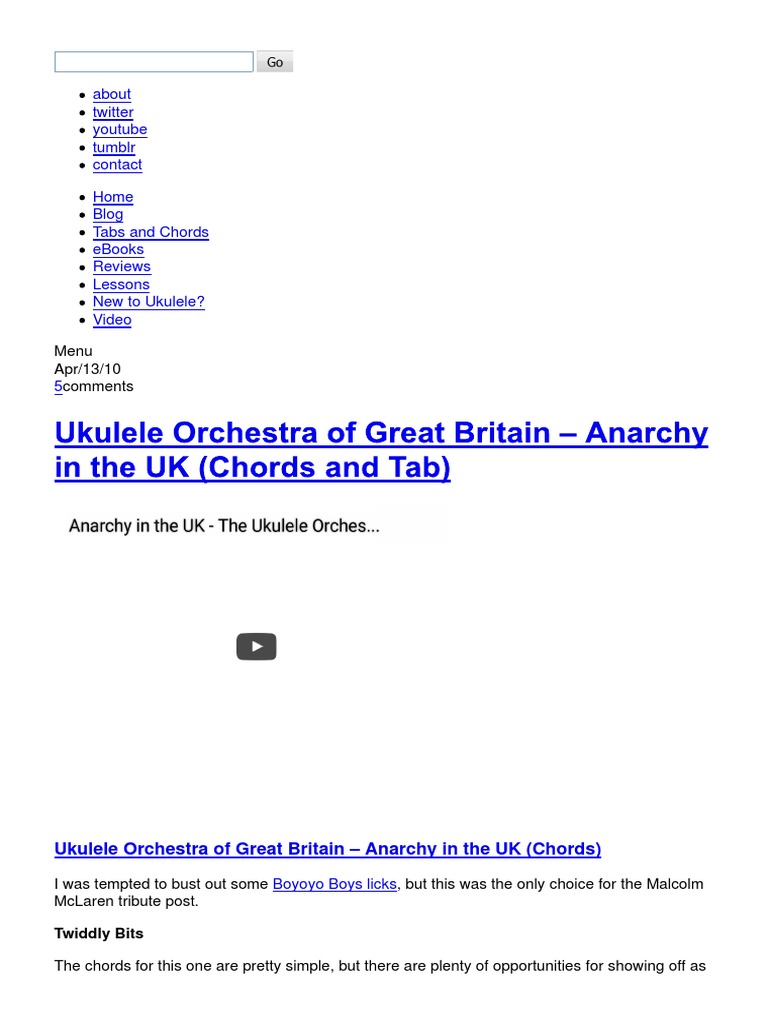 Ukulele Orchestra Of Great Britain Anarchy In The Uk Chords And Tab Pdf Pdf Leisure Entertainment General