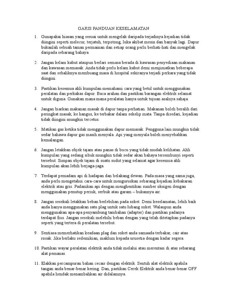 Garis Panduan Keselamatan Pdf