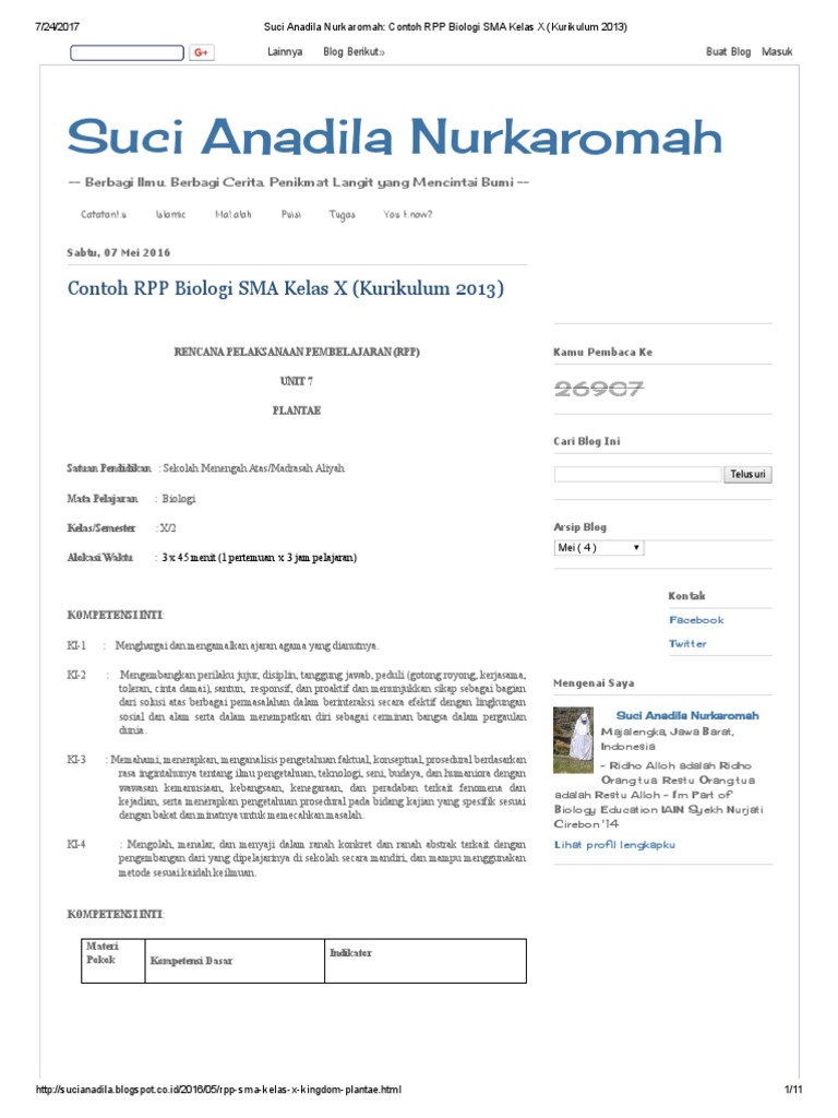 Contoh RPP Biologi SMA Kelas X (Kurikulum 2013)