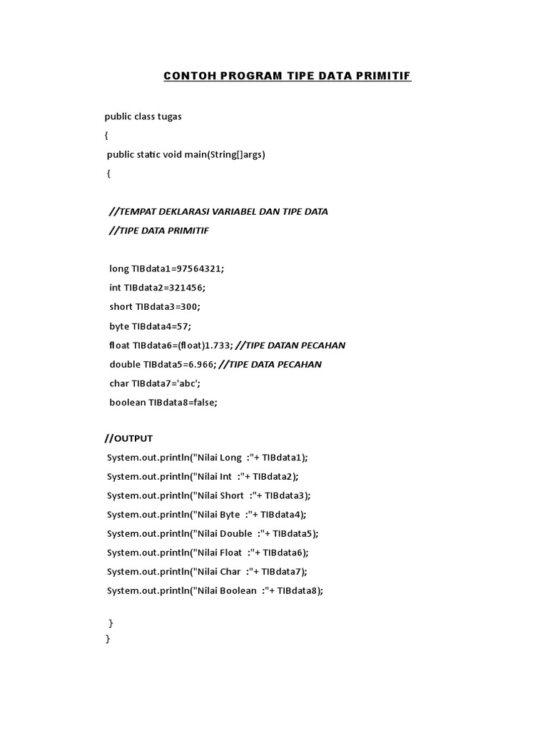 Contoh Program Tipe Data Primitif | PDF