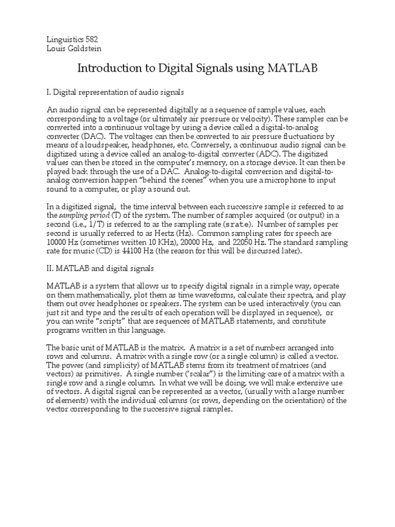 Introduction To Digital Signals Using MATLAB | PDF | Sampling (Signal ...
