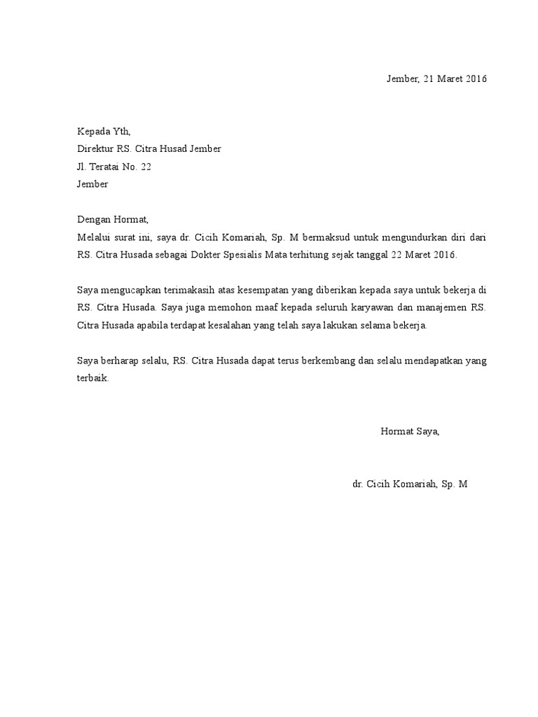 Contoh Surat Pengunduran Diri