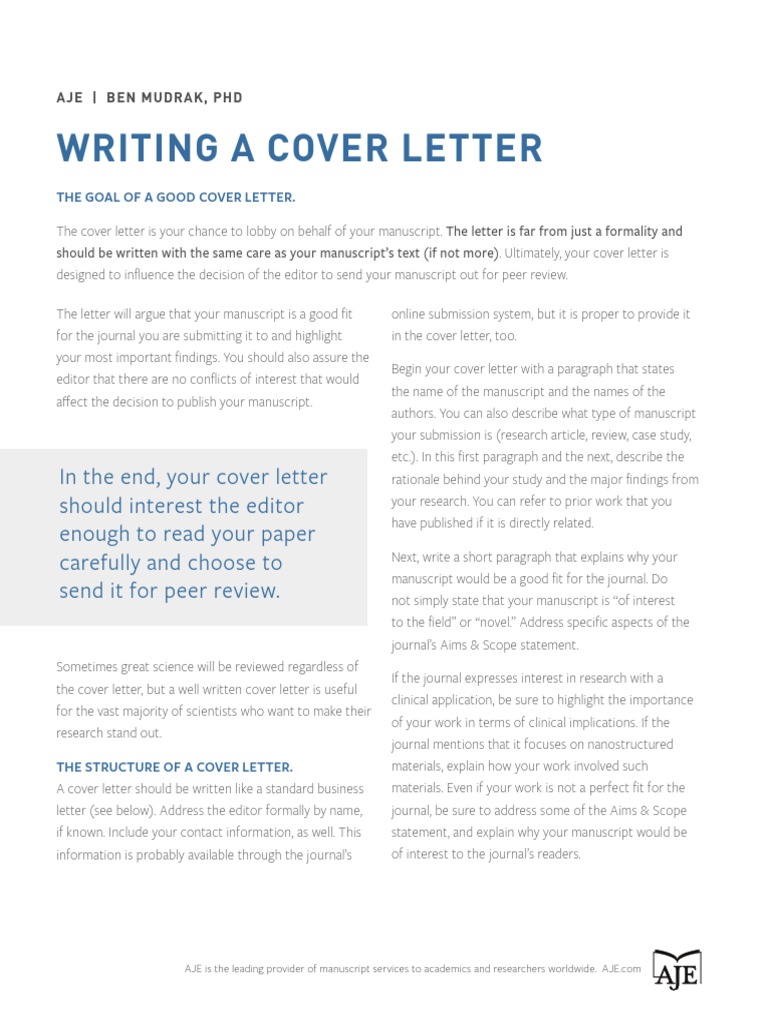 Cover Letter Academic Publishing Science