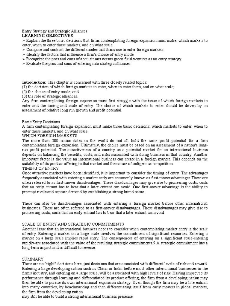 Foreign Market Entry Strategies | PDF | Joint Venture | Mergers And ...
