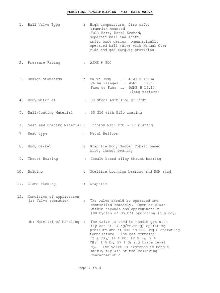 Ball Valve Technical Specifications | PDF | Valve | Engineering Tolerance
