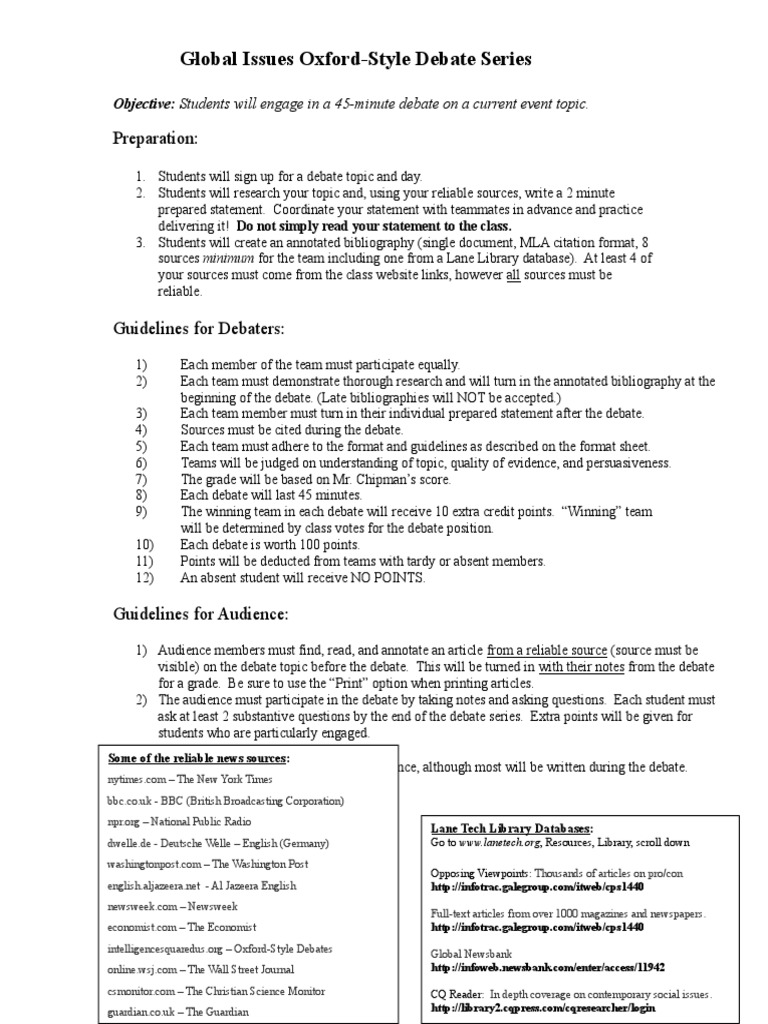 Global Issues Oxford-Style Debate Series: Preparation | PDF | The New