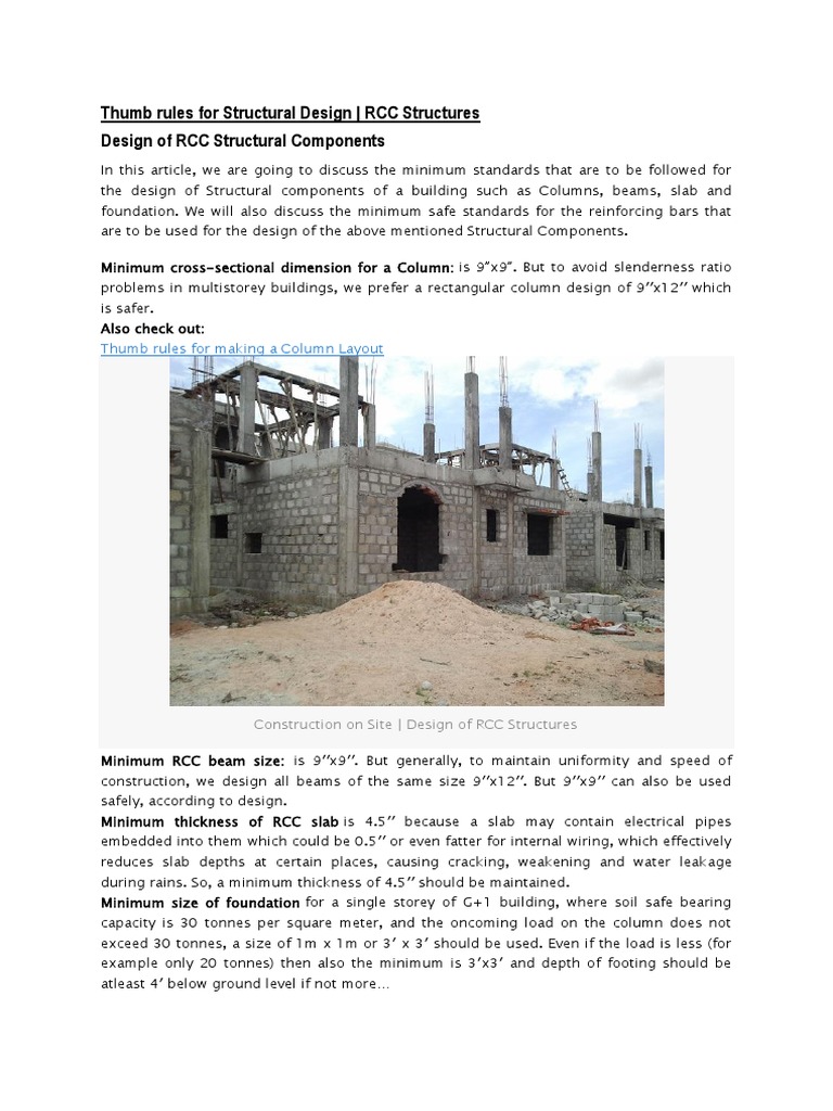Thumb Rules For Structural Design - RCC Structures Design of RCC ...