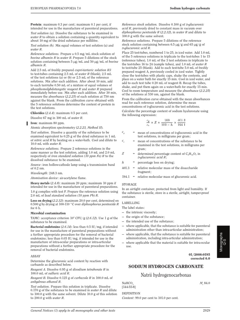 Sodium Hydrogen Carbonate Monograph | PDF | Sodium Hydroxide | Solution