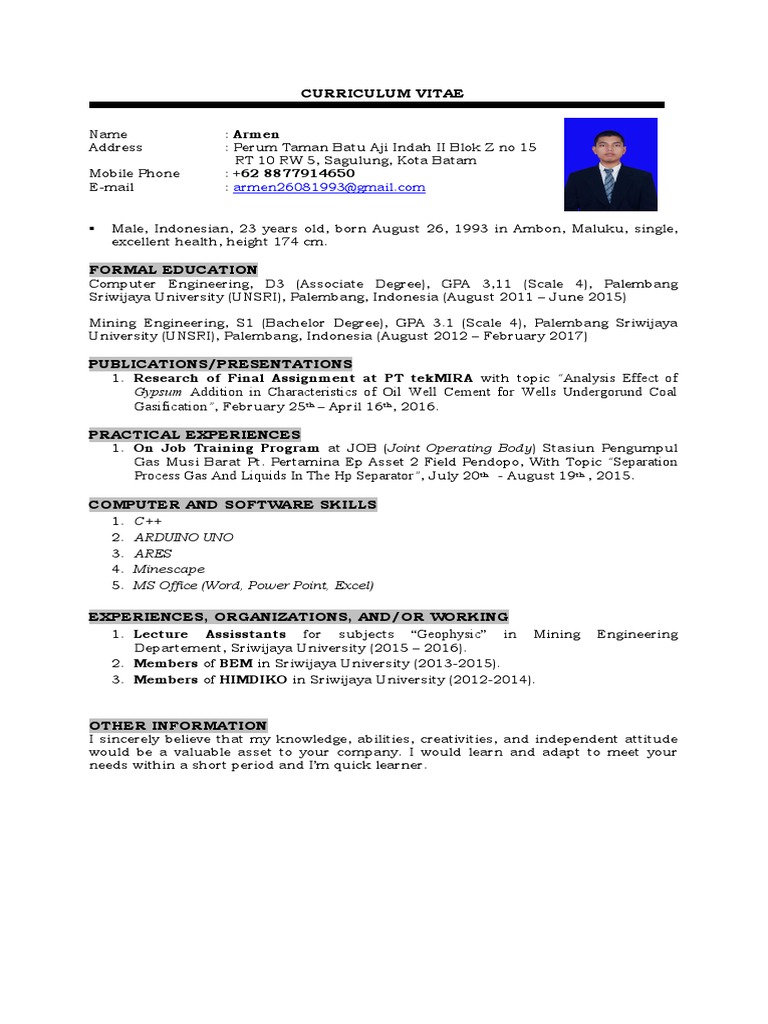 Cv Armen Unsri