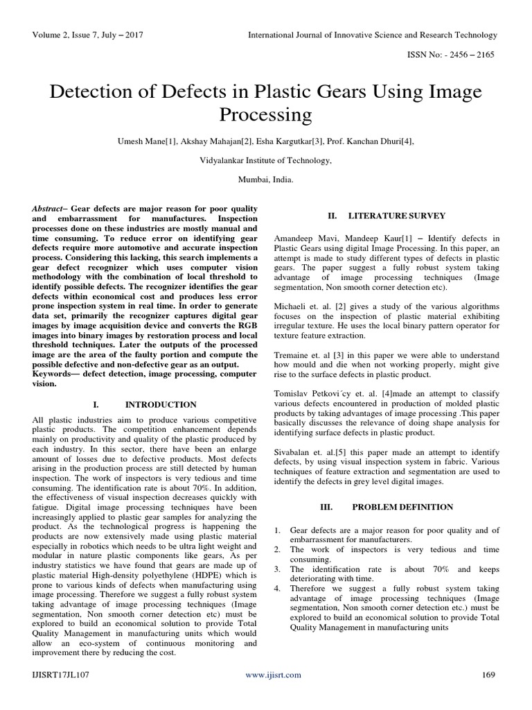 Detection of Defects in Plastic Gears Using Image Processing | PDF ...