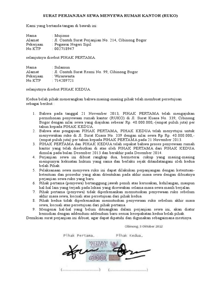 Surat Perjanjian Sewa Menyewa Rumah Kantordocx