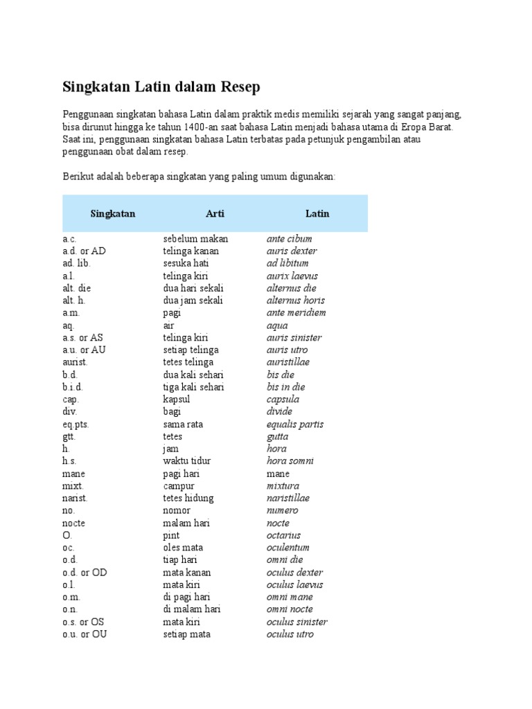 Bahasa Latin Resep