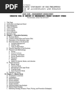 Suggested Table of Contents of Undergraduate Project Feasibility Studies