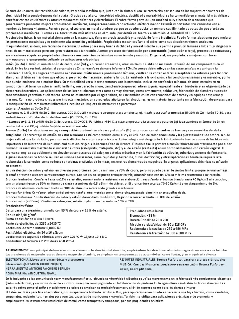 Cobre y Sus Aleaciones | PDF | Latón | Cobre