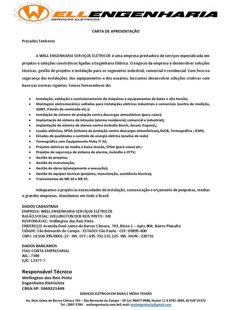 CARTA DE APRESENTAÇÃO.pdf  Ciência e Tecnologia  Engenharia