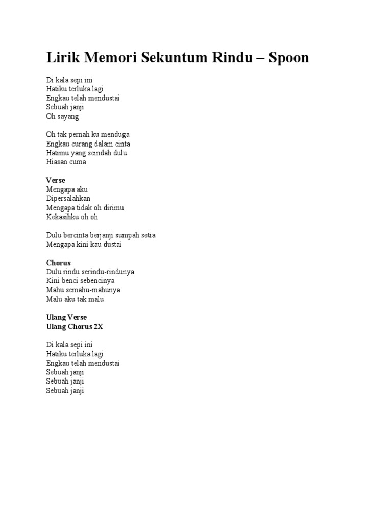 Lirik Memori Sekuntum Rindu Pdf