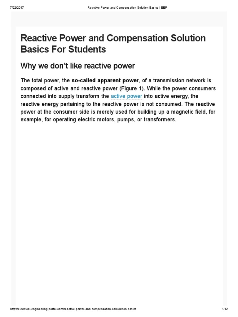 Reactive Power and Compensation Solution Basics - EEP | PDF | Ac Power ...