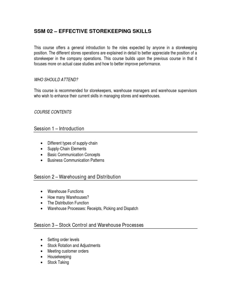 Effective Storekeeping Skills Course | PDF | Career & Growth | Finance ...
