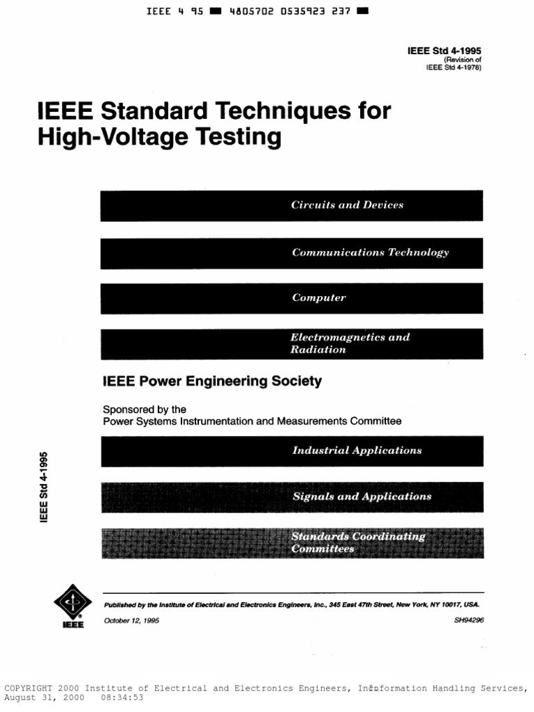 IEEE STD 41995 High Voltage Testing PDF PDF Electrical Engineering Information And