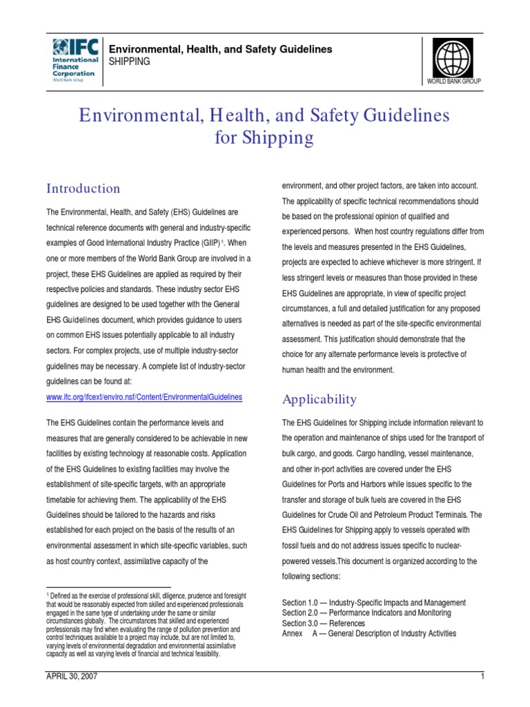 1 - IFC - EHS Guidelines For Shipping | PDF | Incineration | Waste