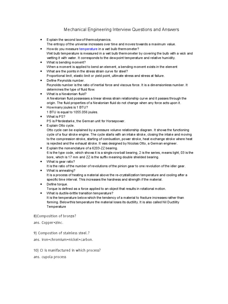 Mechanical Engineering Interview Questions and Answers | PDF | Yield ...