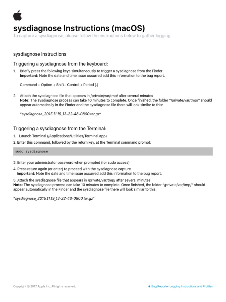 Sysdiagnose Logging Instructions | PDF