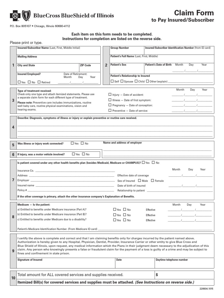 Documents Form Medical Claim Il PDF | PDF | Medicare (United States) |  Insurance