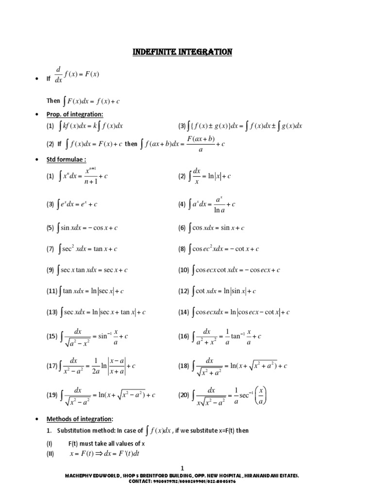 Indefinite Integration Techniques | PDF | Trigonometric Functions ...