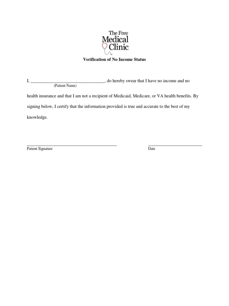 No Income Health Insurance Certification | PDF