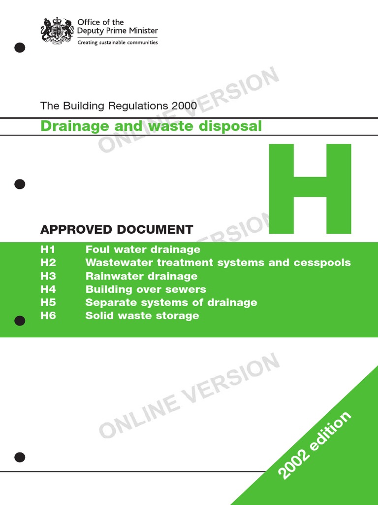 Building Regulations 2000 Part H Sanitary Sewer Septic Tank
