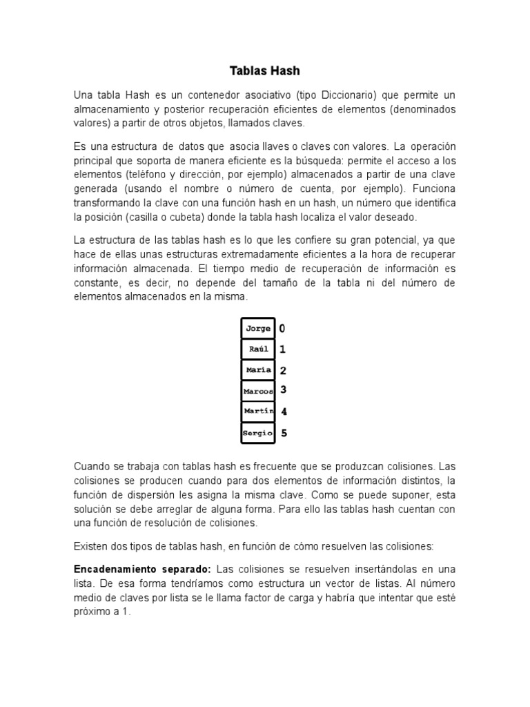 Tablas Hash PDF Tabla (base de datos) Datos de computadora