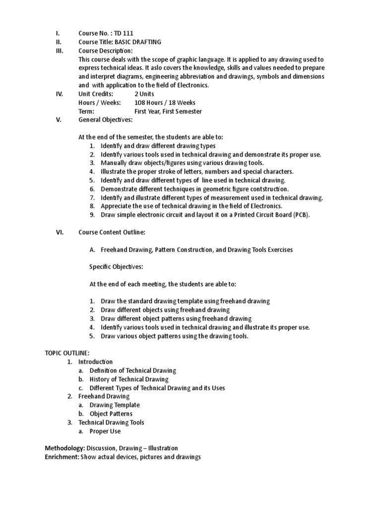 syllabus(td111) Technical Drawing Drawing