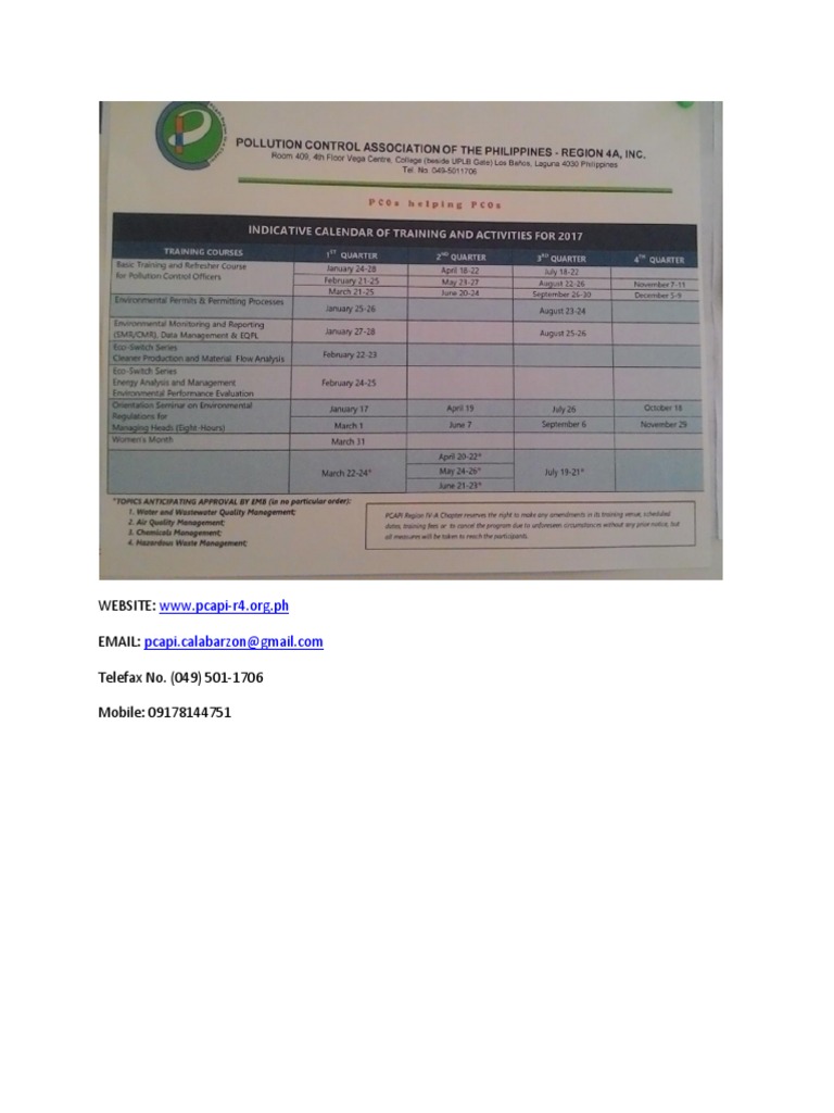 PCAPI R4 Schedule of Trainings & Seminars For 2017 | PDF | Social Science