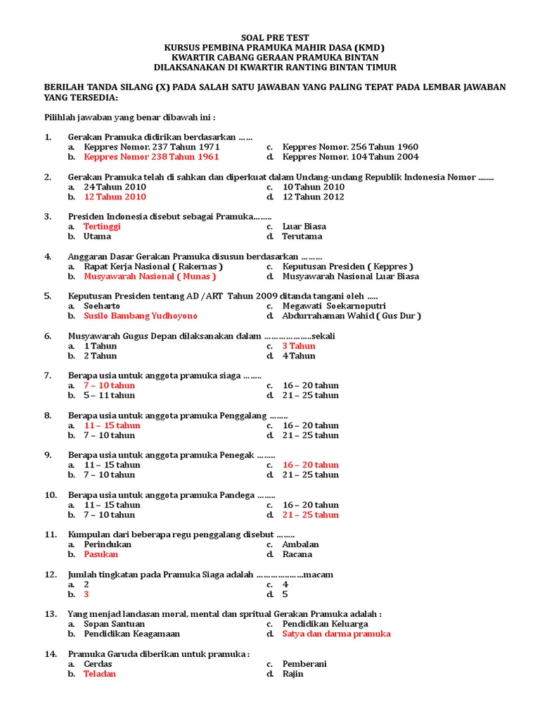 Kunci Pre Test Kmd 2014 1