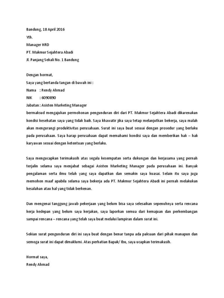 Surat Risent Tulis Tangan