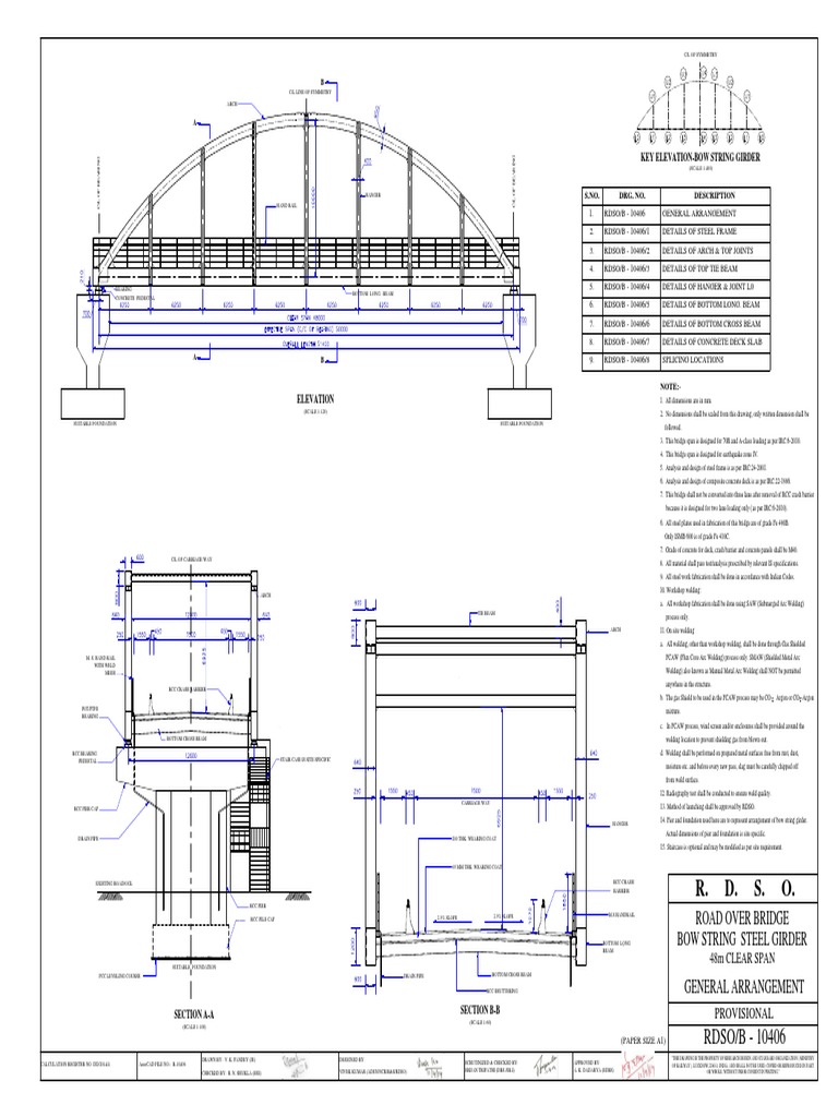 Key Elevation of a Bow String Girder Bridge Showing Dimensions, Design