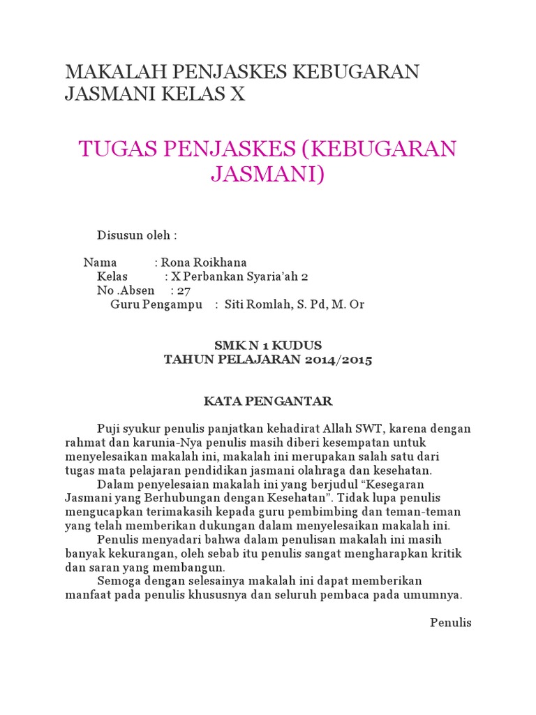 Makalah Penjaskes Kebugaran Jasmani Kelas X Doc