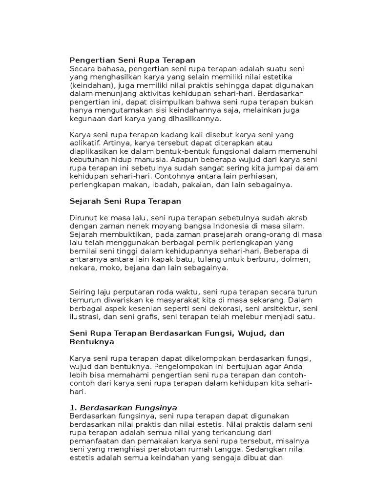 Pengertian Seni Rupa Terapan