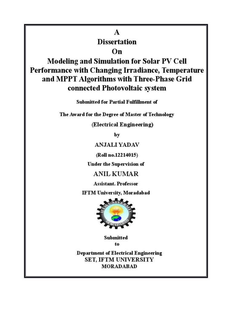 A Dissertation On Modeling and Simulation For Solar PV Cell Performance ...
