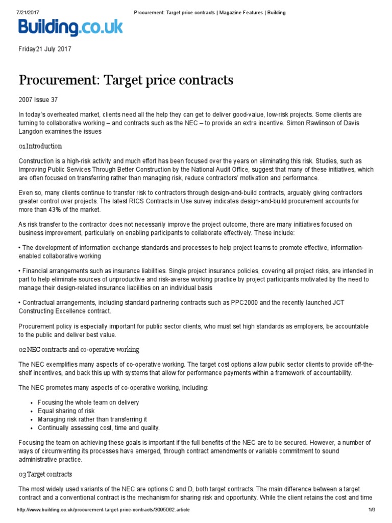 Understanding Target Price Contracts | PDF | Procurement | Incentive