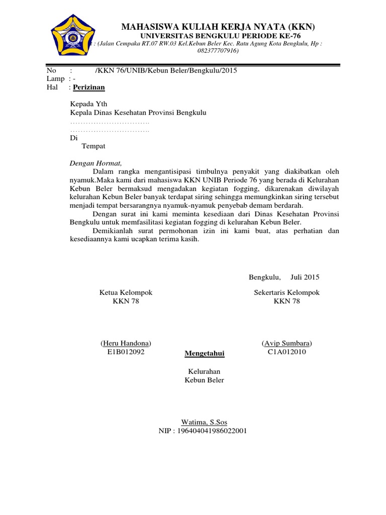 20+ Surat Permohonan Fogging - Contoh Surat Ide