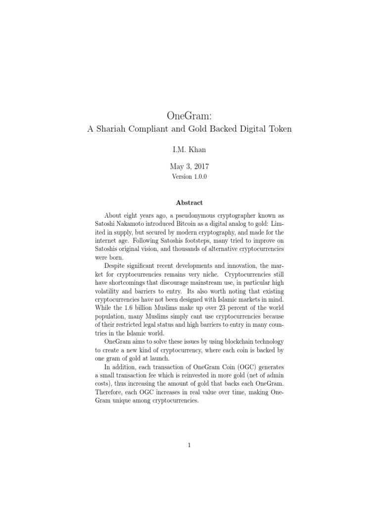 OneGram: Sharia-Compliant Gold Token | PDF | Fiat Money | Cryptocurrency