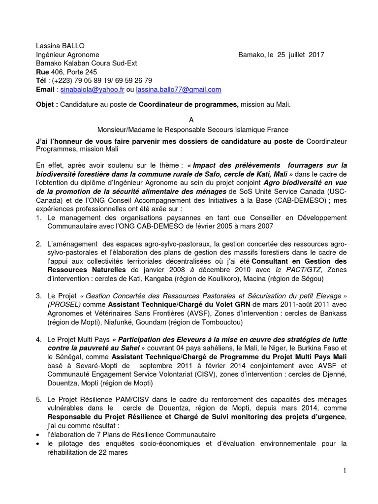 Lettre De Motivation Ingénieur Agronome